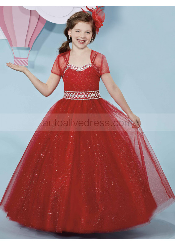 Beaded Pleated Shimmering Tulle Flower Girl Dress With Bolero